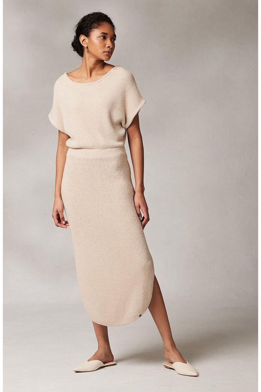 Kashwere $248 Ribbed Cap Sleeve Pullover Crisscross Back Midi Dress oatmeal XS N